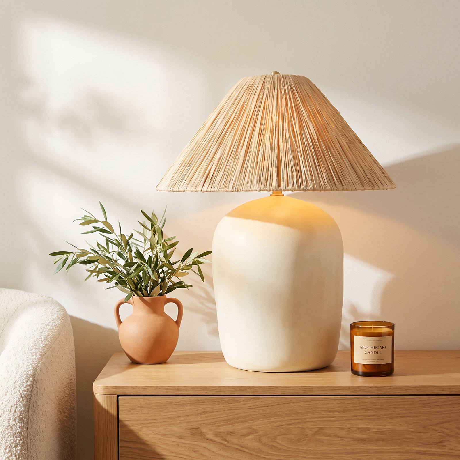 Danica Ceramic Table Lamp, Off White, Seagrass Empire