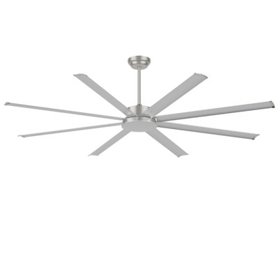 Ventilateur de plafond 72 pouces avec moteur à courant continu avec lumière, 8 pales en aluminium PCS, télécommande à 6 vitesses, ventilateur de plafond commercial à hauteur réglable (3 tiges) pour porche / garage / atelier
