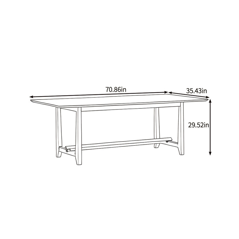 Traditional craft solid wood dining table, 29.52"H x 70.86"L x 35.43"W