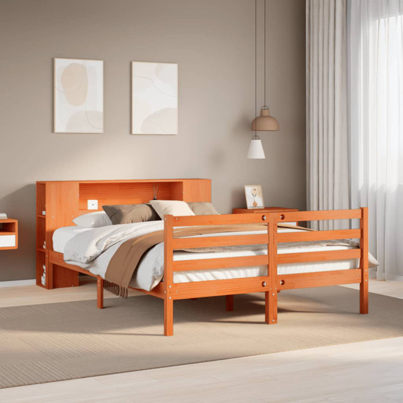 Bellfield Solid Wood Bed, 150 cm W x 200 cm L, Wax Brown