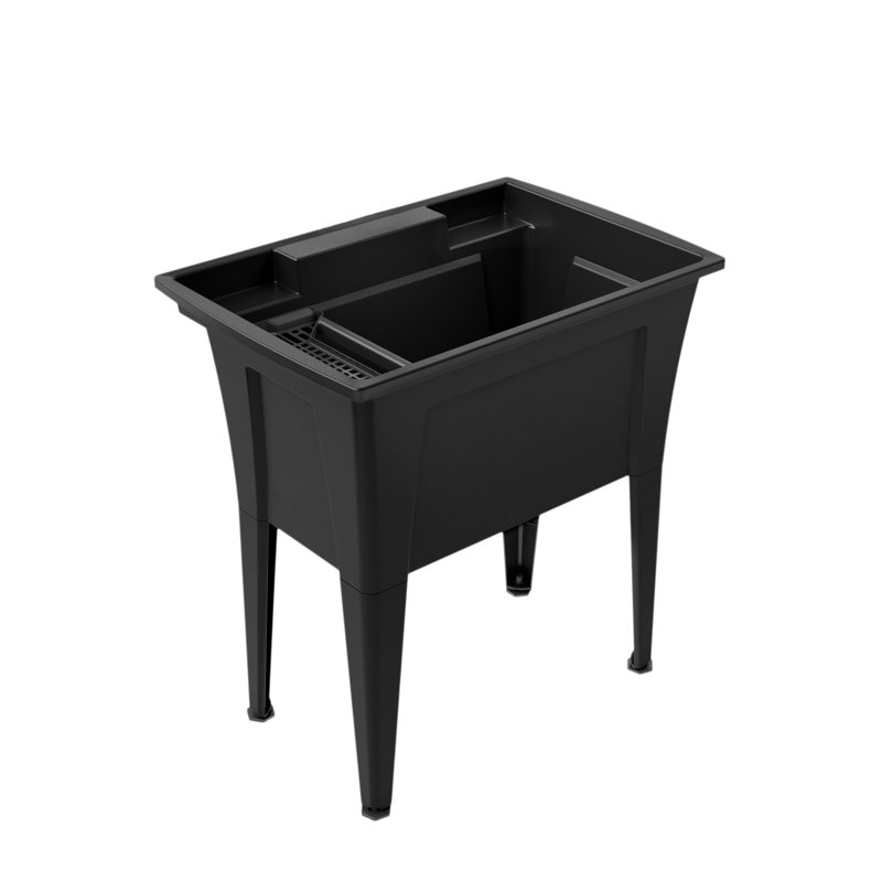 32'' Black Freestanding Laundry Tub with Chrome Faucet