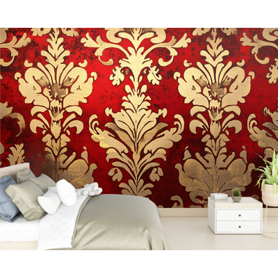 Papier peint damassé royal rouge et doré - Dramatic Baroque Vintage