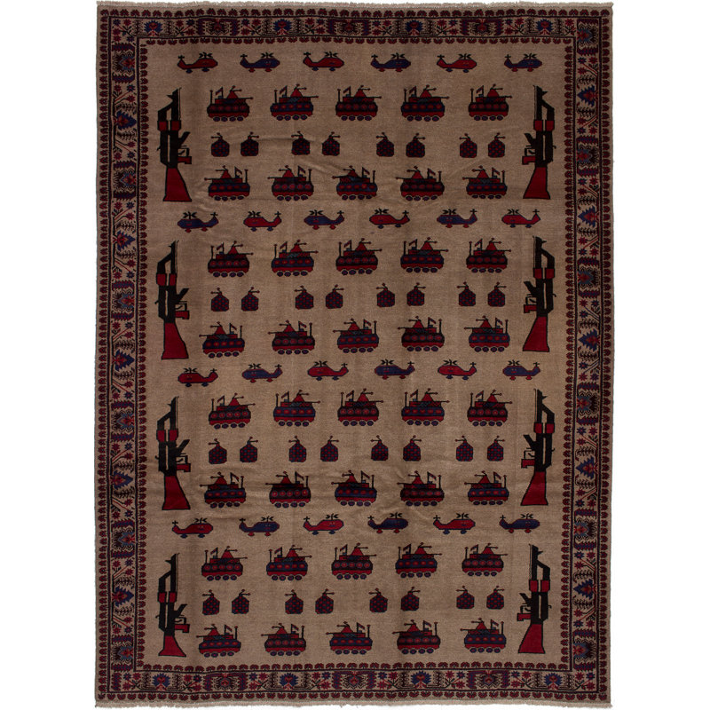 Tapis unique en laine noué à la main style Oushak beige et brun des années 2010 de 6 pi 11 po x 9 pi 4 po Quinterrius