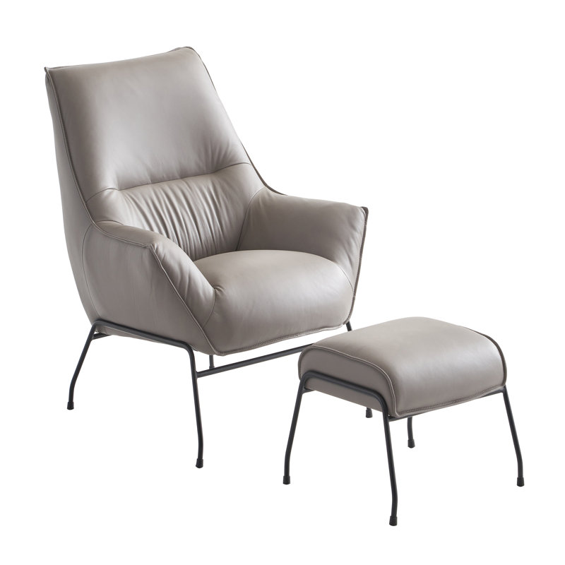 Fauteuil en cuir Washington, Cuir véritable gris