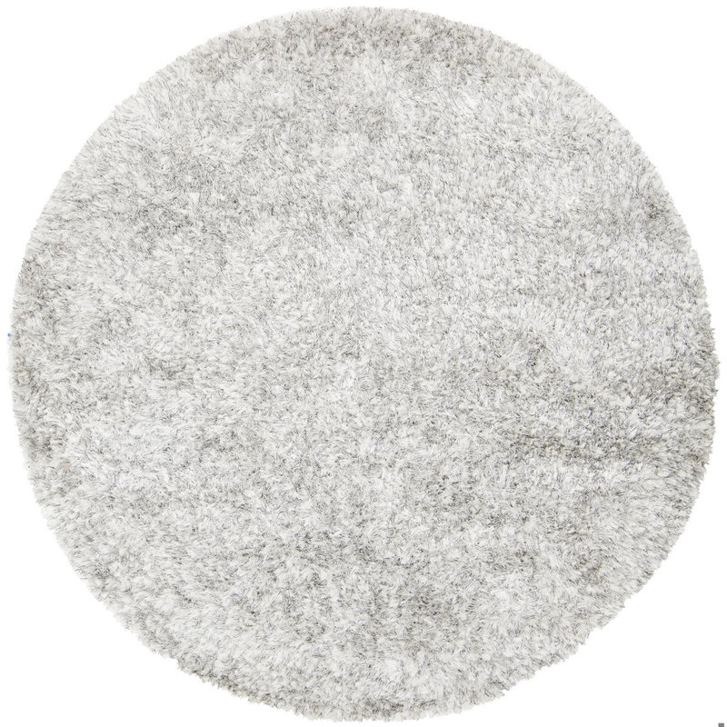 Themis Authentic Hand-Woven Handmade High Pile Modern Ribbon Shag Polyester Area Rug, Round 7'9", Gray
