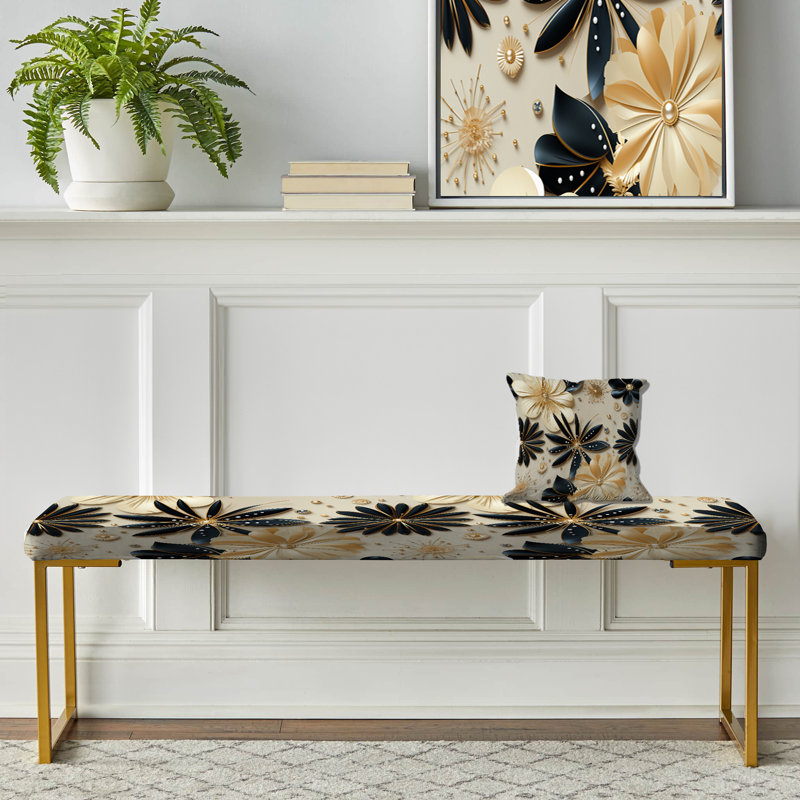 Beige And Champagne Opulent Glam - Marble Upholstered Gold Bench