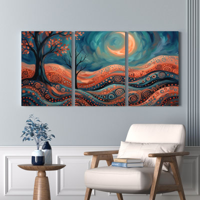 Abstrait arbre et paysage tourbillonnant, reproduction d'art sur toile tendue sur toile, ensemble de 3