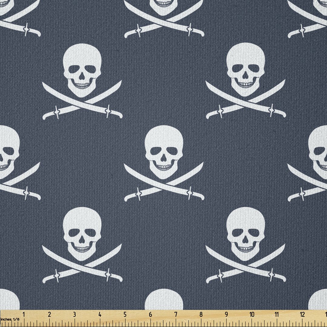 Stoff als Meterware, Jolly Roger Pattern, Pirates, Dunkelblau Weiß