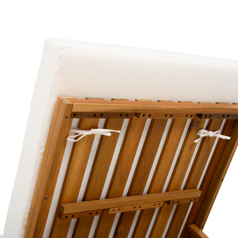 Chaise longue en bois d'acacia de patio Vane avec dossier et coussin réglables, Crème, crème, 2