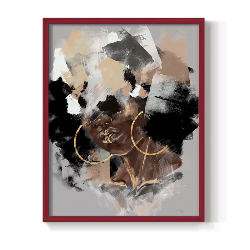 Reproduction encadrée Afro Pop - bois massif, Rouge, H 10 po x l 8 po