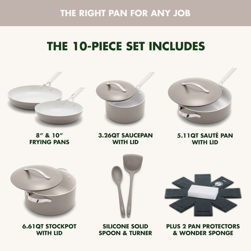 GreenPan Nova 10 Piece Cookware Set, Clay