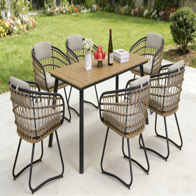 7-Piece Outdoor Wicker Dining Set With Acacia Wood Table