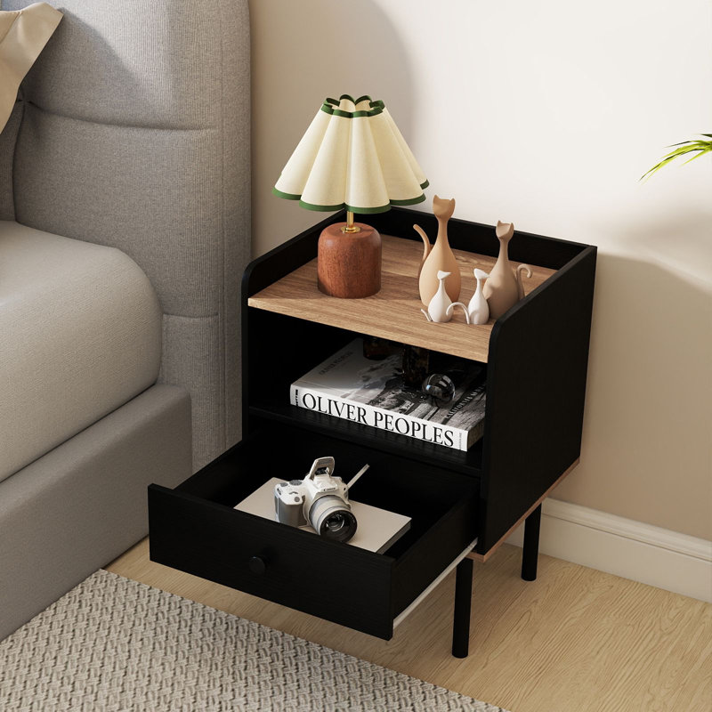41cm W Metal Bedside Table, Black