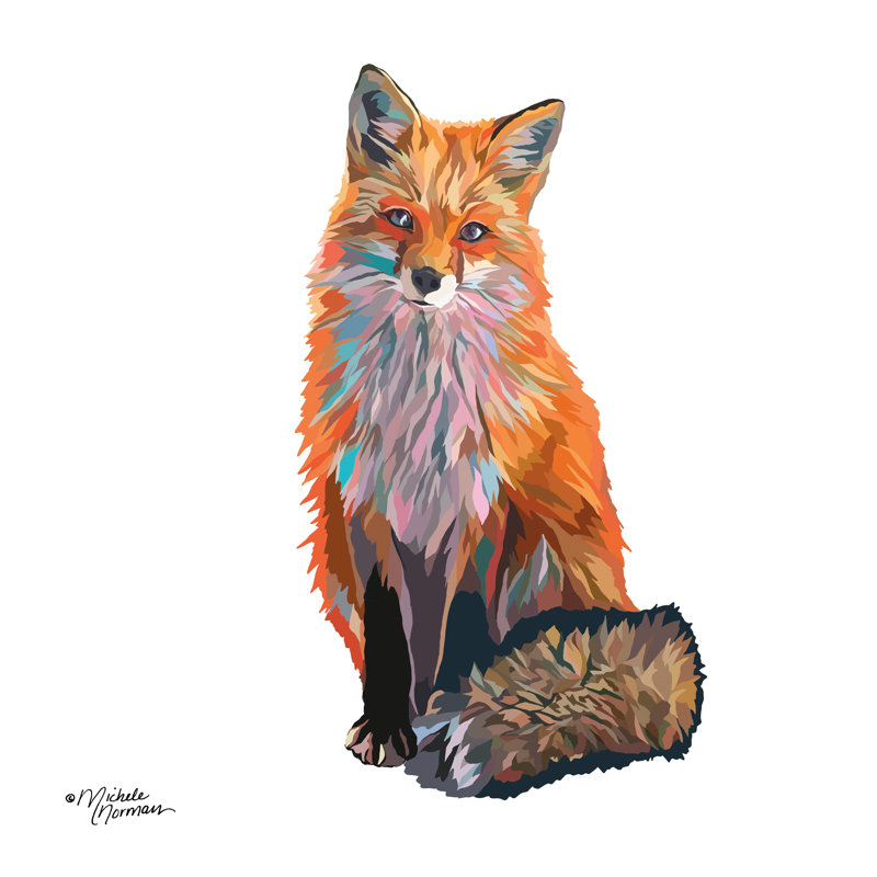 Renard par Michele Norman - Peinture, H 12 po x l 12 po, Non, Toile argentée avec cadre flottant