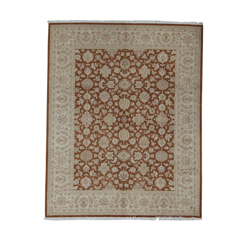 Hand-Knotted High-Quality Rust and Beige Area Rug