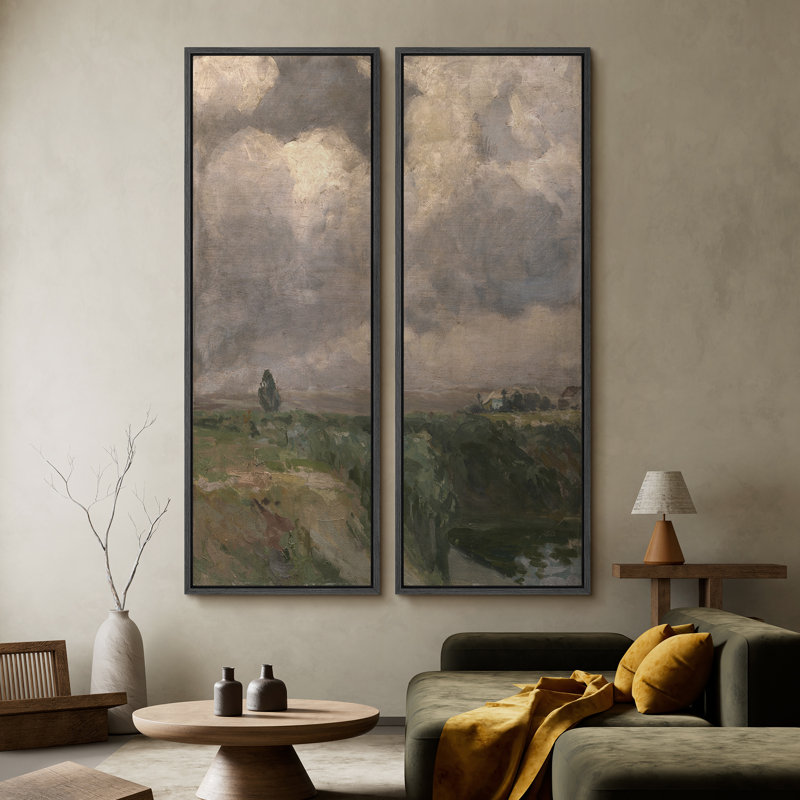 «Vintage Landscape Wall Art», ensemble de 2 toiles encadrées 20 x 60 pouces, Noir
