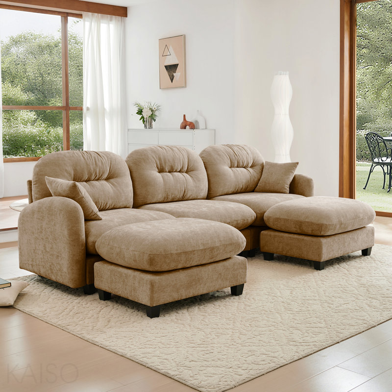 Canapé modulaire Basic, canapé modulaire en U avec repose-pieds, tissu en chenille de qualité supérieure, avec 2 coussins décoratifs, dossier rembourré en mousse à haute densité