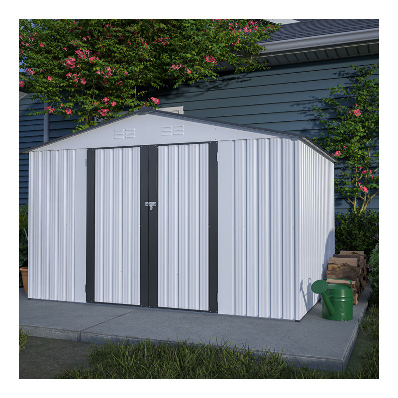 Remise de rangement extérieure 10 pi x 8 pi, remise en métal toutes saisons avec portes verrouillables, remise à outils pour le jardin, le patio, la cour arrière, la pelouse, gris
