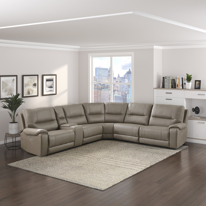 Canapé modulaire inclinable électrique 6 pièces en microfibre polie 116 po avec appuie-tête réglables électriques, console de chargement USB intégrée et console centrale Laysha