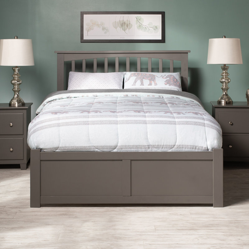 Aiston Solid Wood Platform Bed with Panel Footboard and Roll Out Trundle, Gray