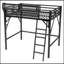 Lit mezzanine double avec échelle, lit mezzanine double en métal avec tablettes de rangement, lit mezzanine haute