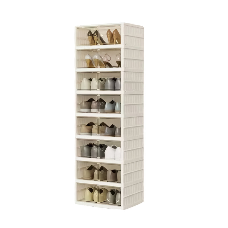 Range-chaussures pliable à 8 niveaux, tour de rangement de chaussures empilable de 140 cm avec portes, range-chaussures compact pour garde-robe, vestibule et chambre à coucher
