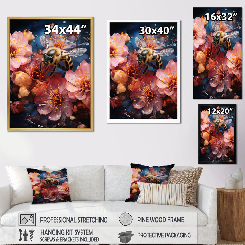 «Colorful Bee V», reproduction sur toile, Cadre simple noir, H 44 po x l 34 po x P 1,5 po