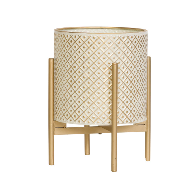 Jagviri Mid Century Modern Indoor Metal Pot Planter With 4-Leg Metal Base, 14.75" H x 11.75" W x 11.75" D