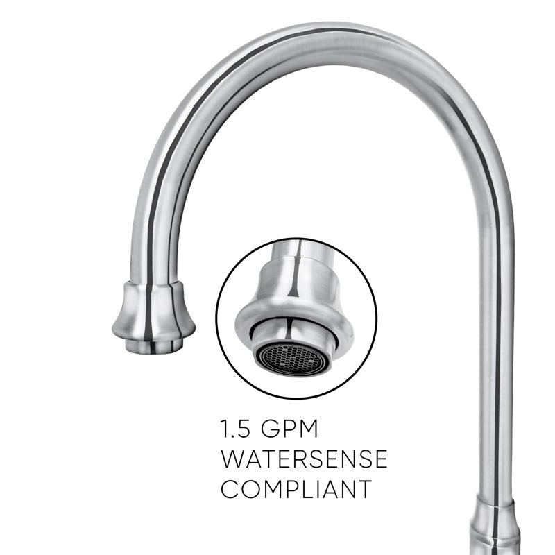 Whitehaus Collection Bridge Faucet with Long Gooseneck Swivel Spout, Lever Handles and Solid Brass Side Spray, Chrome