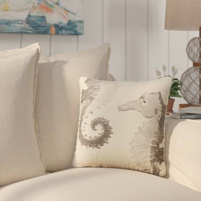 Seahorse Cotton Blend Reversible Throw Pillow