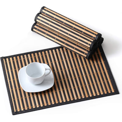 Ensemble de 6 napperons, ensemble de napperons en bambou, napperon tissé, napperons lavables résistants à la chaleur pour la cuisine et la salle à manger, noir