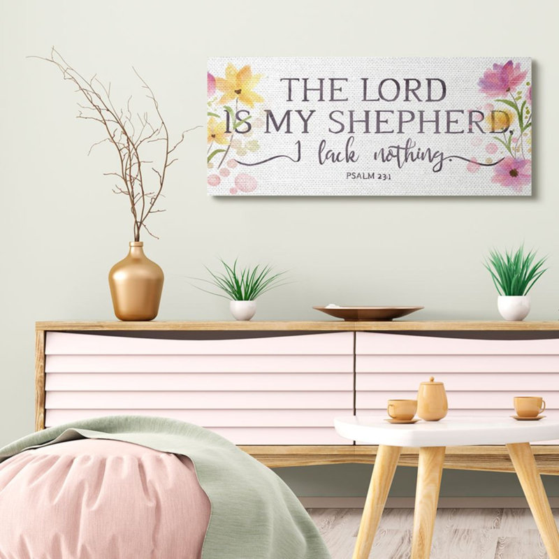 «Lord Is My Shepherd Faith Quote Spring Florals» par Onrei - impression d'art graphique, Wrapped Canvas