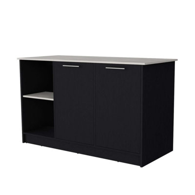 Onyx Double Door Cabinets Kitchen Island with Spacious Countertop and Ample Storage, Perfect for Modern Kitchens
