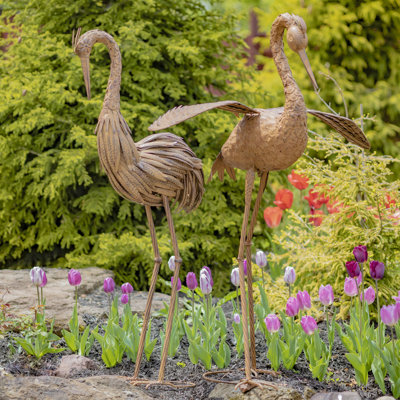 Frimunt Large Dancing Heron Metal Garden Statue Set