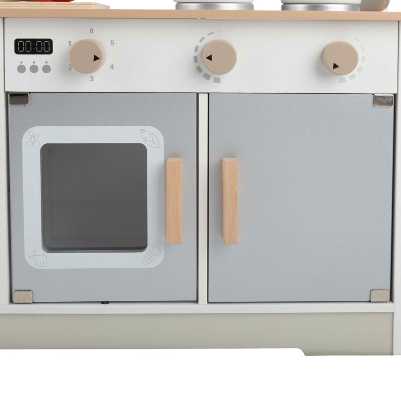 White and Gray Wooden Toddler Kitchen Playset with Accessories