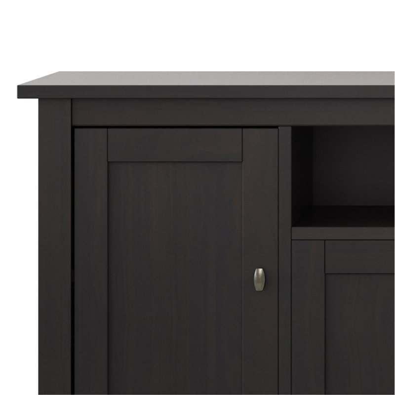 Meuble télé en bois massif brun chaud Hickory de 72 po de largeur Warm Shaker pour téléviseur de 80 po ou moins, Dark Brown