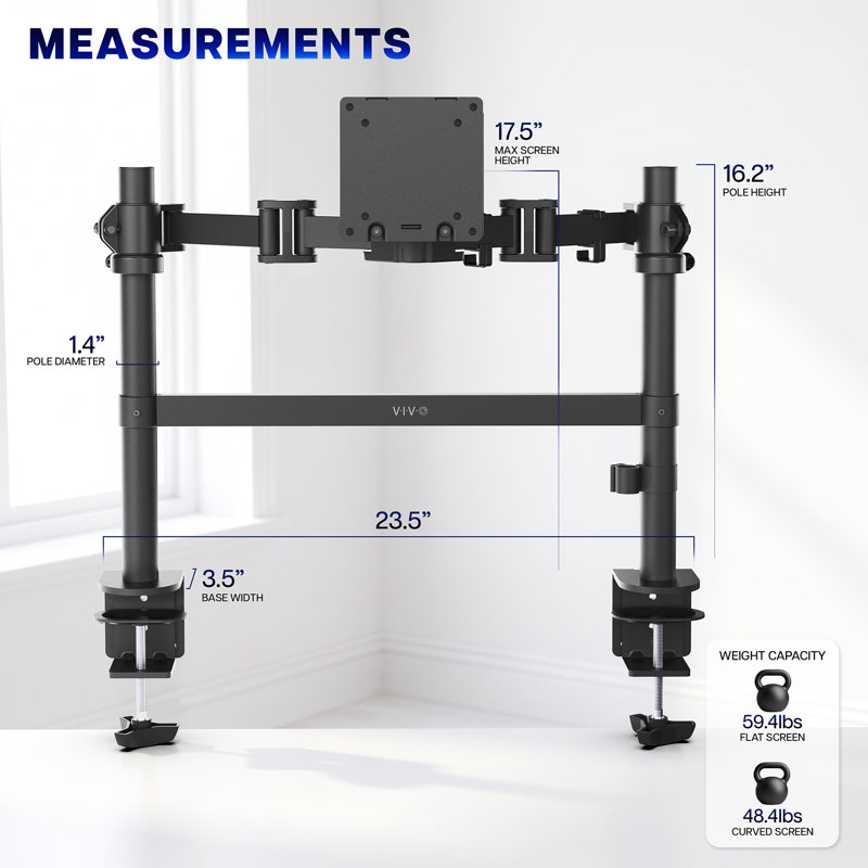 VIVO Single Ultrawide Monitor Desk Mount, 2 Poles, Up to 57" Ultrawide Screen