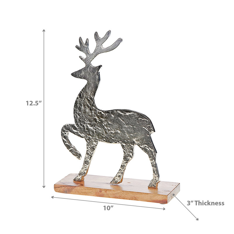 Caribou argenté avec base en acacia