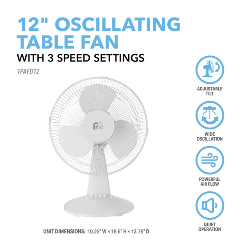Perfect Aire 18.5 in. H X 12 in. D 3 speed Oscillating Table Fan