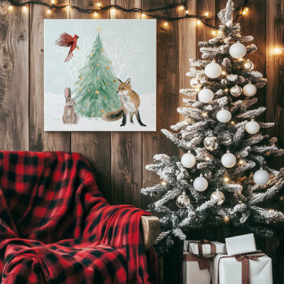 Winter Wildlife with Christmas Tree I Print on Canvas in a Polished Frame