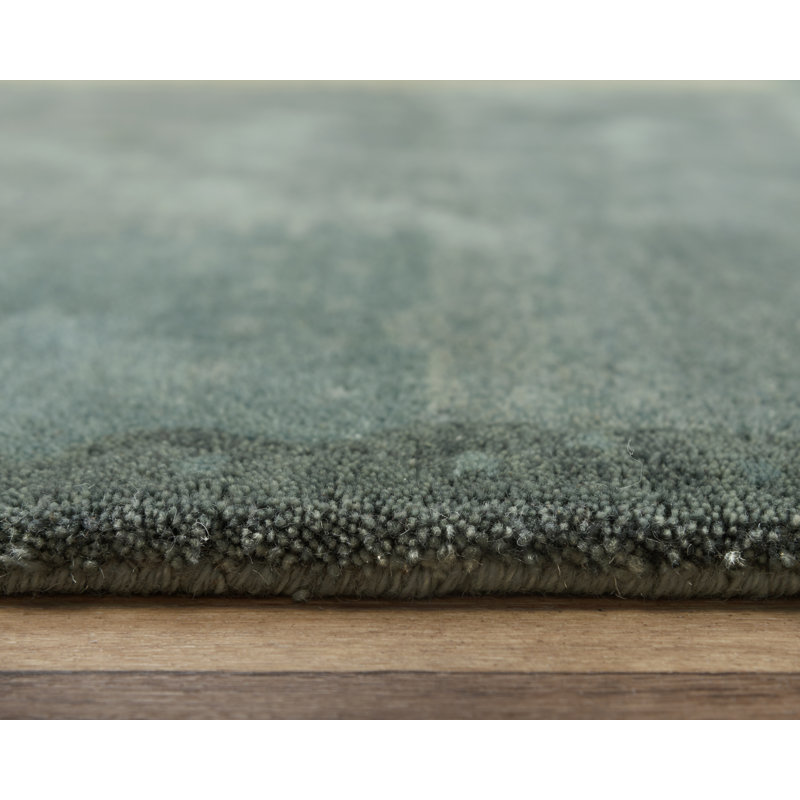 Abstract Handmade Tufted Wool Area Rug in Teal, Rectangle 5' x 7'6"