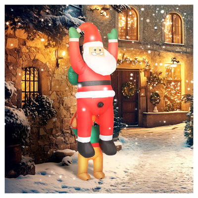 Décoration de Noël gonflable pour père Noël et chien suspendue 7 pi, mélange de polyester pour l'extérieur avec art comique