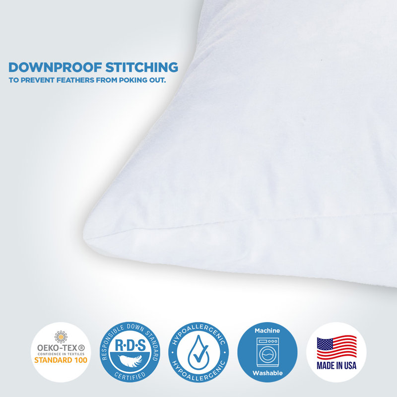ComfyDown 95% Feather 5% Down Rectangle Decorative Pillow Insert Sham Stuffer, 14" x 30"