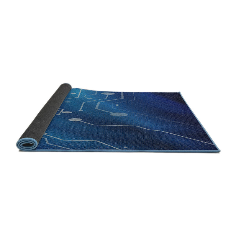Tapis bleu/noir à motifs, Rond 3 pi
