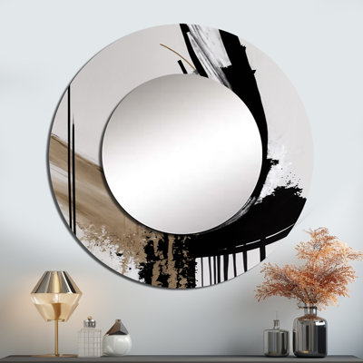 Quoc Golden Minimalist Abstract IV - miroir mural abstrait, miroir décoratif rond noir, impression d'art en métal