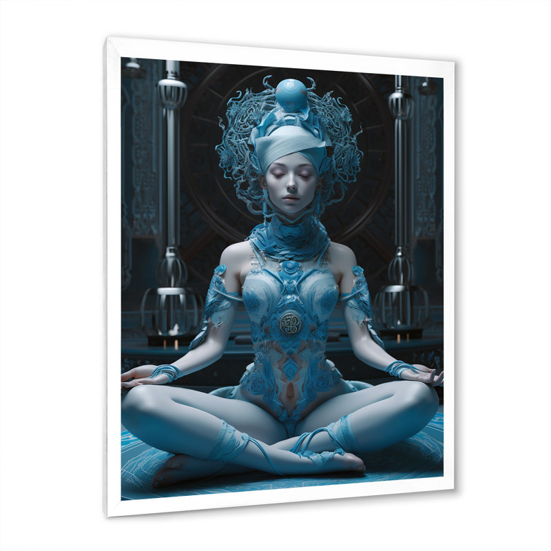 «Blue Yogini Meditation Spiritual Grace» sur toile, H 44 po x l 34 po x P 1,5 po, Cadre simple blanc