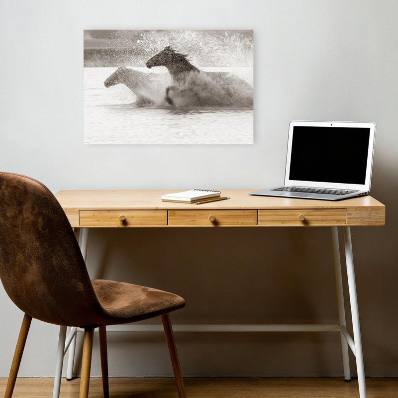 Cheval sauvage, éclaboussures d'eau, reproduction d'art murale cheval contemporain, 12" H x 18" W