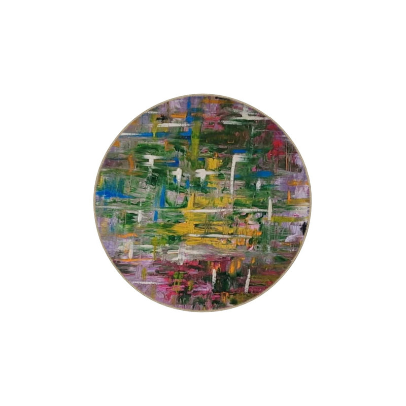 Pastel Painted Mixed Color Woven Base Washable Carpet, Round 3'4"