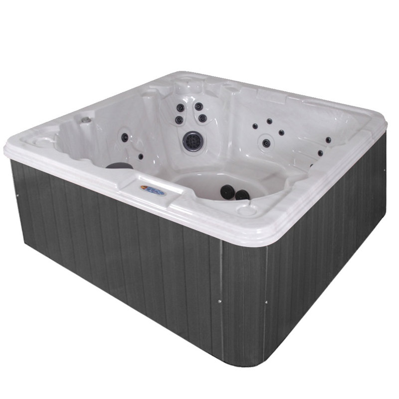 Palmero 7-Person Silver Marble Square Hot Tub with LED Light