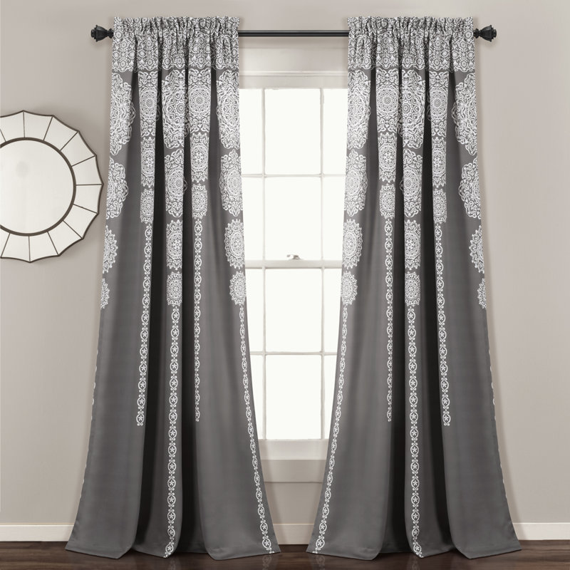 Room Darkening Curtain Pair, Gray/White